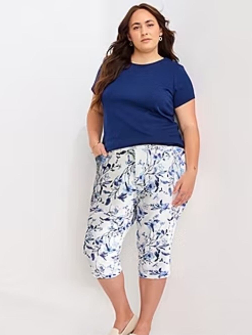 Plus Size St Johns Bay Blue Floral Capri Pants